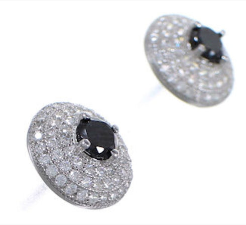 Black White CZ Sterling Silver Post Earrings Jewelry AS55259